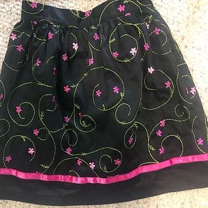 KC Parker girls size 10 black skirt with green and pink embroidery